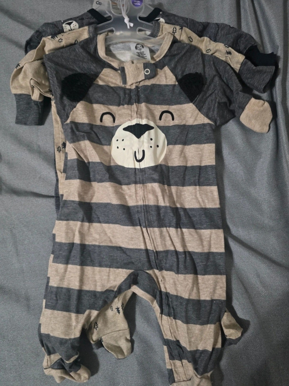 Gerber Gray & Tan Striped Bear Footed One-Piece